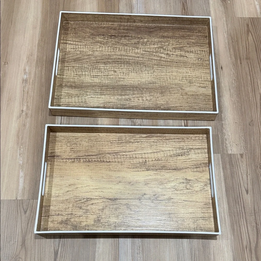Poplar finish tray Tray with White Accents set of 2 NEW